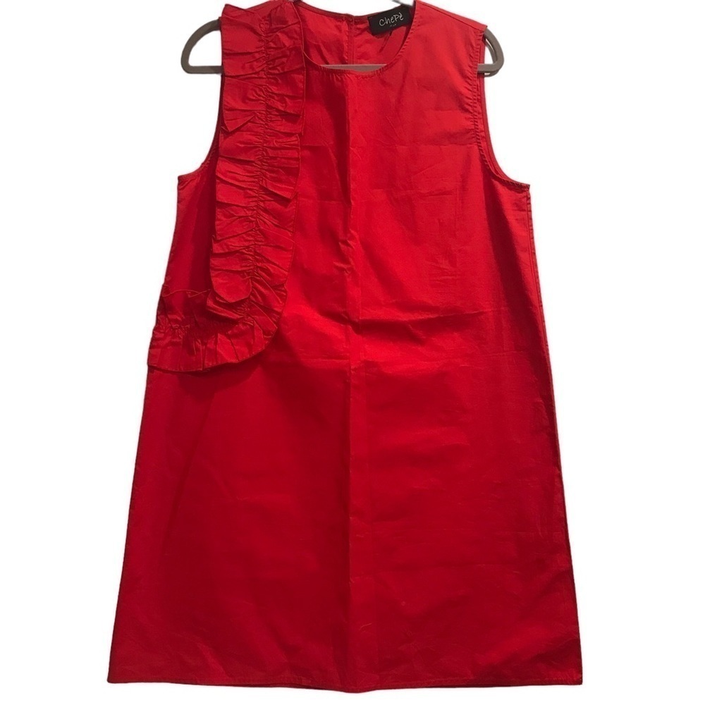 Red Dress Woman’s L Made in Italy Chepe Cotton Shift Dress Knee MIDI Length